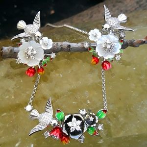 Handcrafted Mother of Pearl Sterling Silver Birds Set